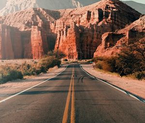 Preview wallpaper road, asphalt, mountains, rocks, landscape, nature