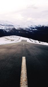 Preview wallpaper road, asphalt, snow, mountains, landscape