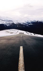 Preview wallpaper road, asphalt, snow, mountains, landscape