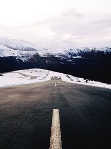 Preview wallpaper road, asphalt, snow, mountains, landscape