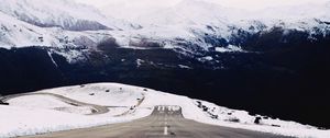 Preview wallpaper road, asphalt, snow, mountains, landscape