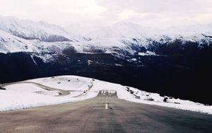 Preview wallpaper road, asphalt, snow, mountains, landscape