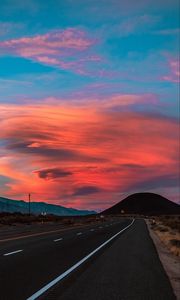 Preview wallpaper road, asphalt, sunset, hills, nature