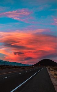 Preview wallpaper road, asphalt, sunset, hills, nature