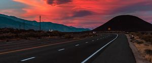 Preview wallpaper road, asphalt, sunset, hills, nature