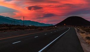 Preview wallpaper road, asphalt, sunset, hills, nature