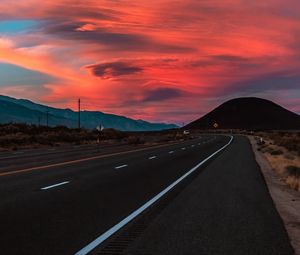 Preview wallpaper road, asphalt, sunset, hills, nature