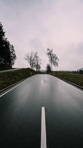 Preview wallpaper road, asphalt, trees, sky