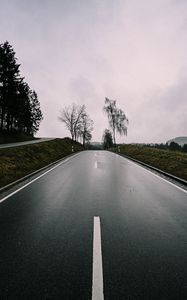 Preview wallpaper road, asphalt, trees, sky