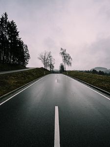 Preview wallpaper road, asphalt, trees, sky