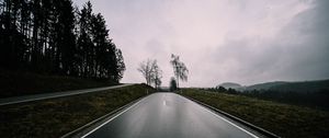 Preview wallpaper road, asphalt, trees, sky