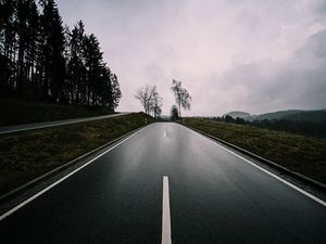 Preview wallpaper road, asphalt, trees, sky