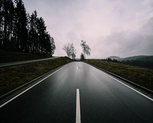 Preview wallpaper road, asphalt, trees, sky