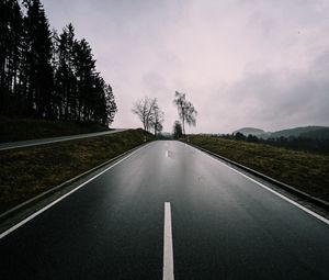 Preview wallpaper road, asphalt, trees, sky