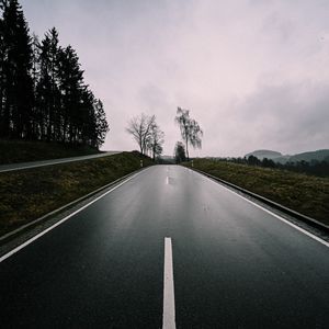 Preview wallpaper road, asphalt, trees, sky