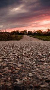 Preview wallpaper road, asphalt, trees, dusk, nature