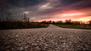 Preview wallpaper road, asphalt, trees, dusk, nature