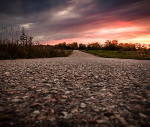 Preview wallpaper road, asphalt, trees, dusk, nature