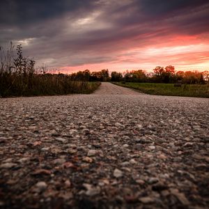 Preview wallpaper road, asphalt, trees, dusk, nature