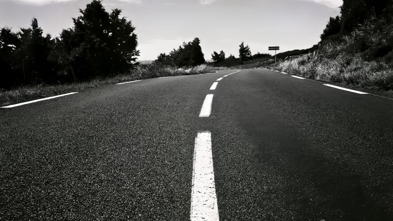 Wallpaper road, asphalt, turn, bw