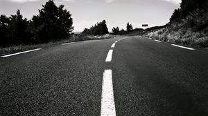 Preview wallpaper road, asphalt, turn, bw