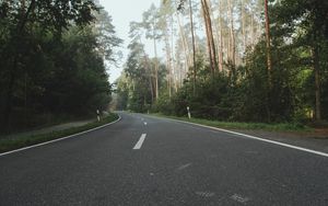 Preview wallpaper road, asphalt, turn, forest, trees, nature