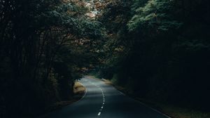 Preview wallpaper road, asphalt, turn, forest, trees