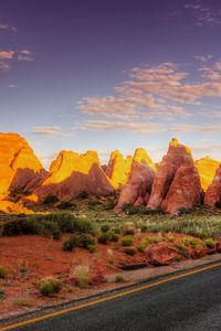 Preview wallpaper road, asphalt, turn, canyon, light, shadows