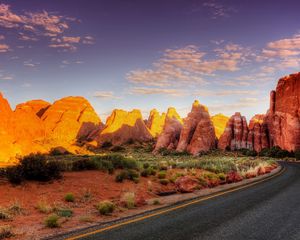 Preview wallpaper road, asphalt, turn, canyon, light, shadows