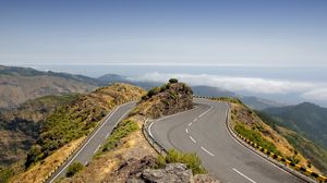 Preview wallpaper road, asphalt, turn dangerous, height, look