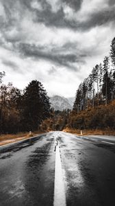 Preview wallpaper road, asphalt, wet, forest, mountains