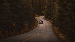 Preview wallpaper road, auto, trees, turn