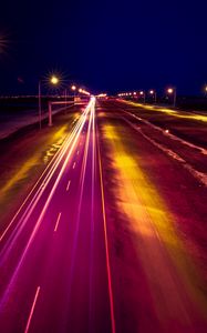 Preview wallpaper road, backlight, lights, light, night