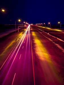 Preview wallpaper road, backlight, lights, light, night