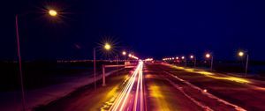 Preview wallpaper road, backlight, lights, light, night