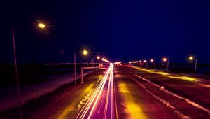Preview wallpaper road, backlight, lights, light, night