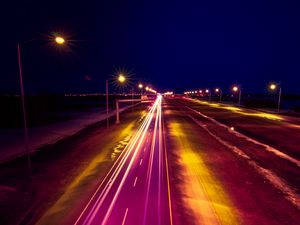 Preview wallpaper road, backlight, lights, light, night