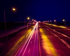 Preview wallpaper road, backlight, lights, light, night