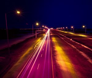 Preview wallpaper road, backlight, lights, light, night