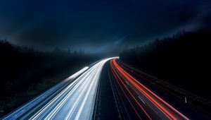 Preview wallpaper road, backlight, long exposure, movement, turn, night
