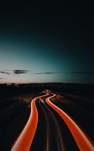 Preview wallpaper road, backlight, night, winding, dark