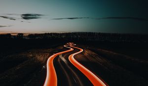 Preview wallpaper road, backlight, night, winding, dark