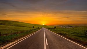 Preview wallpaper road, bending, marking, sunset, sky