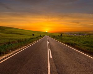 Preview wallpaper road, bending, marking, sunset, sky