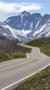 Preview wallpaper road, bends, field, mountains, landscape