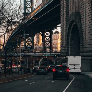 Preview wallpaper road, bridge, cars, city, architecture
