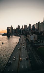 Preview wallpaper road, bridge, city, evening
