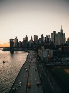 Preview wallpaper road, bridge, city, evening