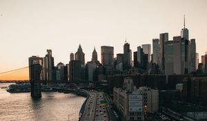 Preview wallpaper road, bridge, city, evening
