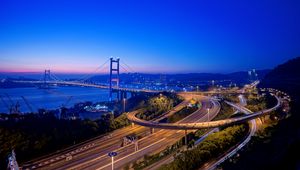 Preview wallpaper road, bridge, coast, night city, hong kong